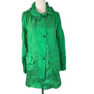 Chatelaine Relaxation Hooded Rain Jacket Pockets & Button Closure Green Size S